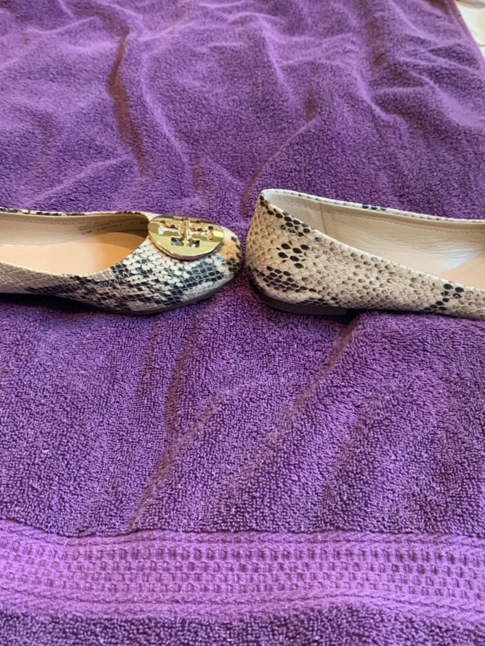 Tory Burch Tan/Black Snakeprint Leather Ballet Flats sz 8M